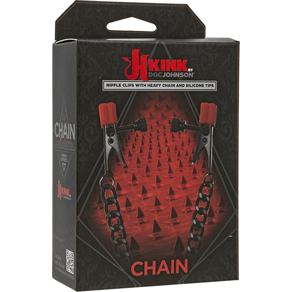 Kink Chain Nipple Clips with Heavy Chain and Silicone Tips - - Nipple and Clit Clamps