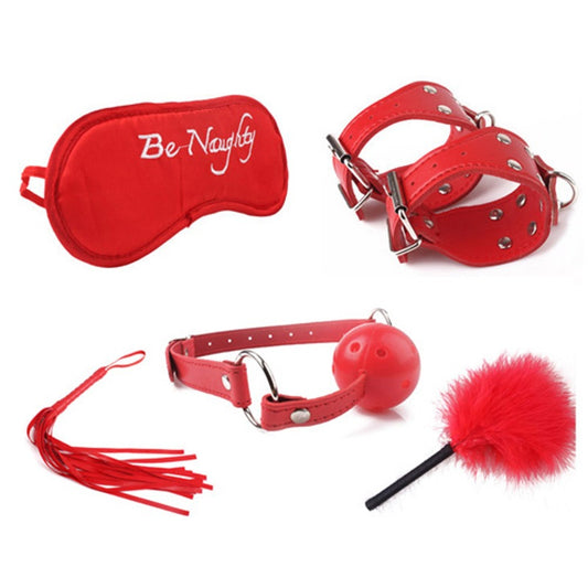 Red Lovers PVC Cuffs Restraint Kit 5 piece - - Bondage Kits