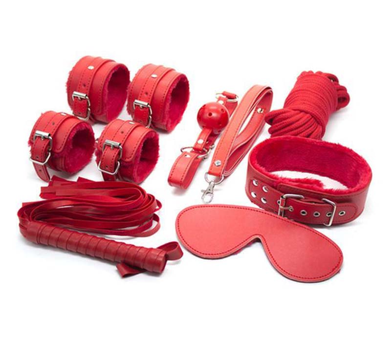 Red Plush SM Bondage Kit 7 Pcs - - Bondage Kits