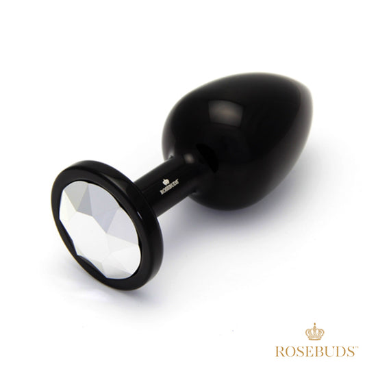 Rosebuds Black Aluminium Butt Plug With Gem Large - - Butt Plugs