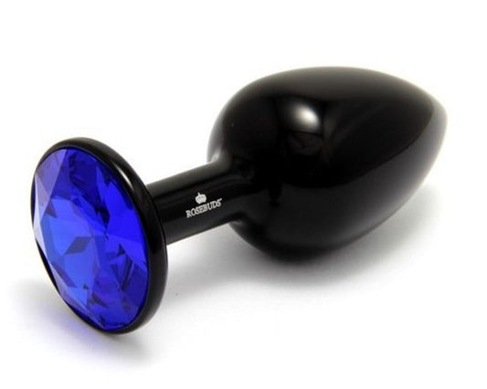 Rosebuds Black Aluminium Medium Blue Plug - - Luxury Sex Toys