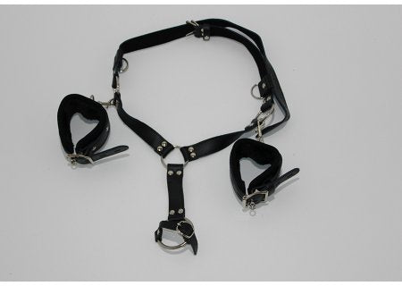 Self Bondage Lower Body Harness with Cock Ring and Wrist Cuffs - - Cuffs And Restraints