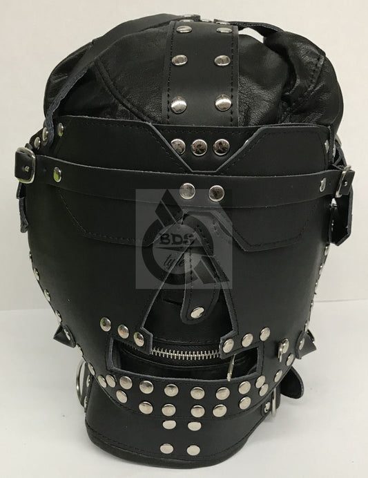 Sensory Deprivation Hood Studded Faux Leather - - Bondage Hoods