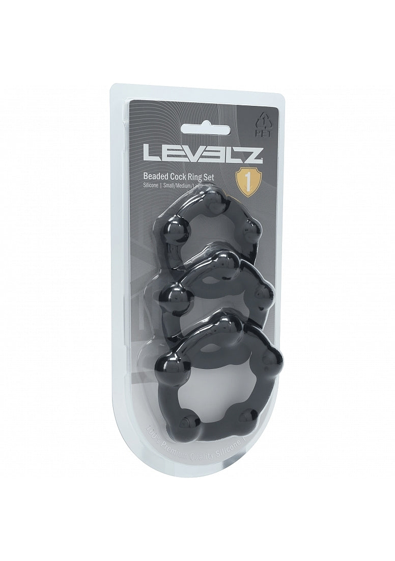Shots LEVELZ Beaded Silicone Cock Ring Set of 3 Sizes - - Cock Ring Sets