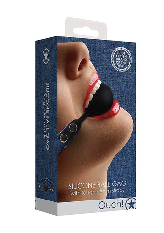 Shots Toys Silicone Ball Gag With Roughend Denim Straps - Bondage Gags and Bits