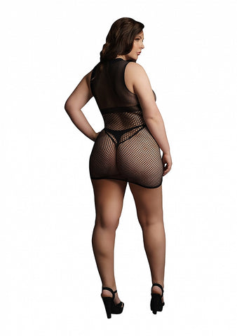 Le Desir Duo Net Open Cup Sexy Womens Mini Dress Black - Body Stockings