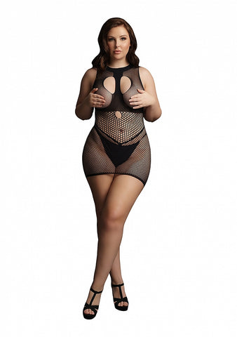 Le Desir Duo Net Open Cup Sexy Womens Mini Dress Black - Body Stockings