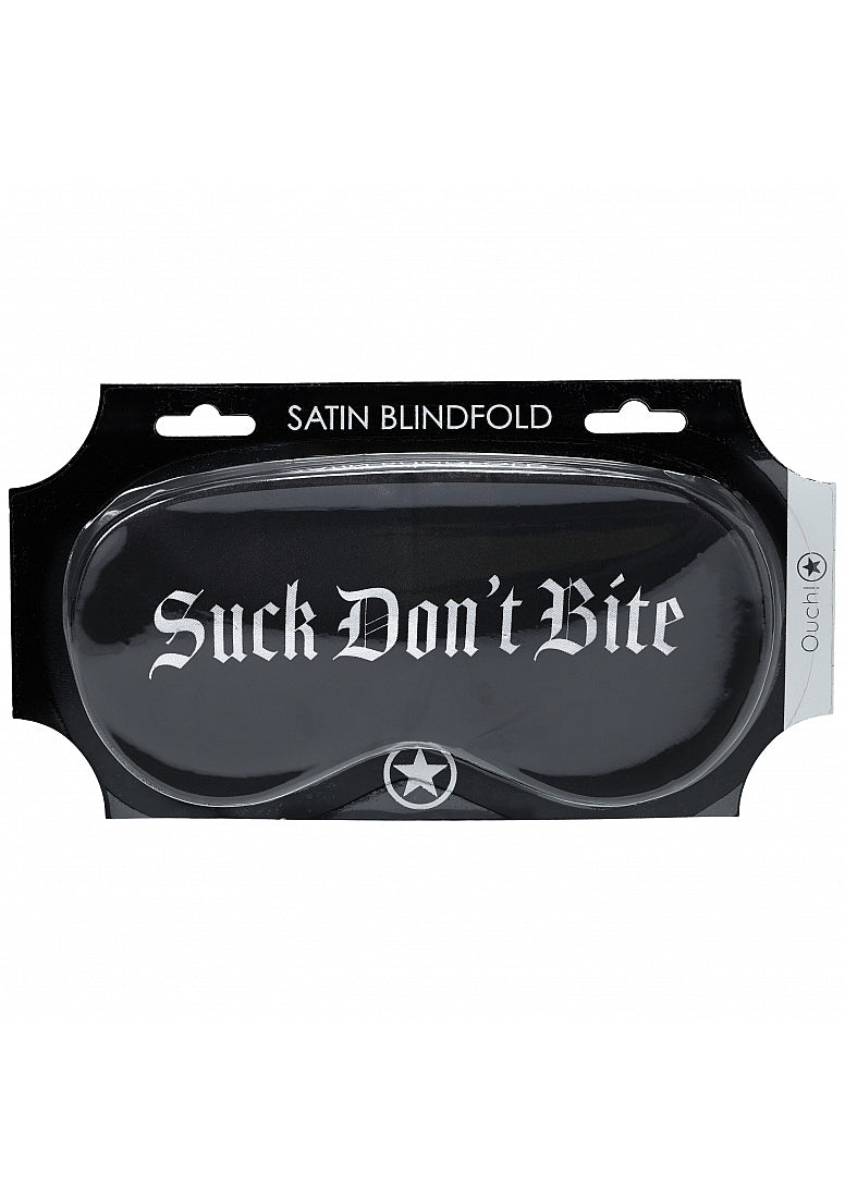 Shots Toys OUCH! Suck Don't Bite Printed Satin BDSM Mask - Masks And Blindfolds