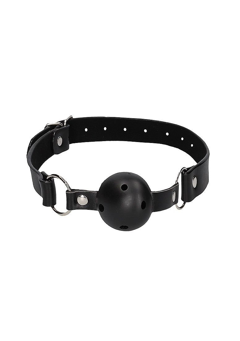 Shots Breathable BDSM Ball Gag With Bonded Leather Straps - Bondage Gags and Bits