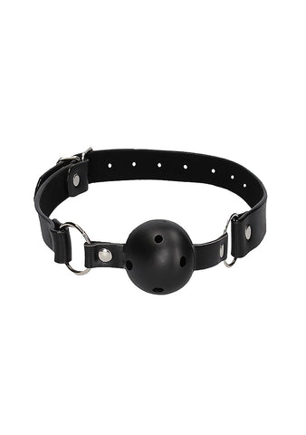 Shots Breathable BDSM Ball Gag With Bonded Leather Straps - Bondage Gags and Bits
