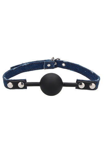 Shots Toys Silicone Ball Gag With Roughend Denim Straps - Bondage Gags and Bits