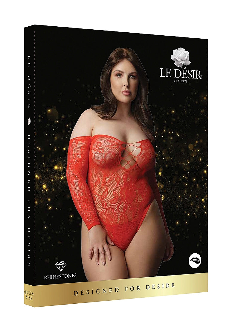Le Desir Wonder Rhinestone Crotchless Bodysuit Red - - Teddies and Bodysuits
