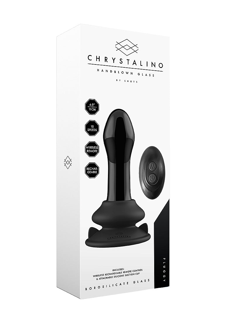 Shots Pluggy Suction Cup 10 Functions Glass Vibrator - Glass Sex Toys