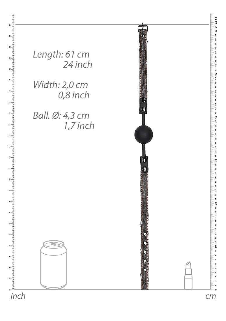 Shots Toys Silicone Ball Gag With Roughend Denim Straps - Bondage Gags and Bits