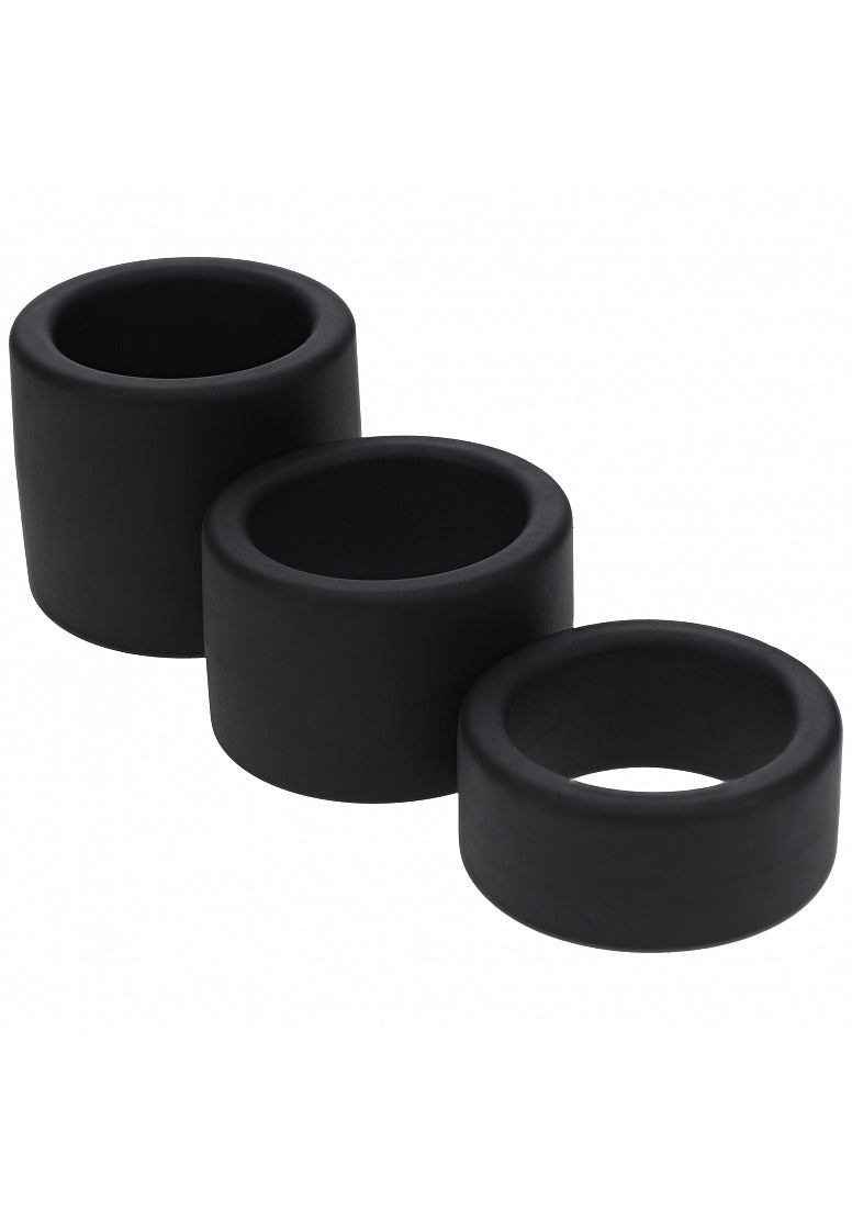Shots LEVELZ Liquid Silicone Ball Strap Set of 3 Sizes - Black - Cock Ring Sets