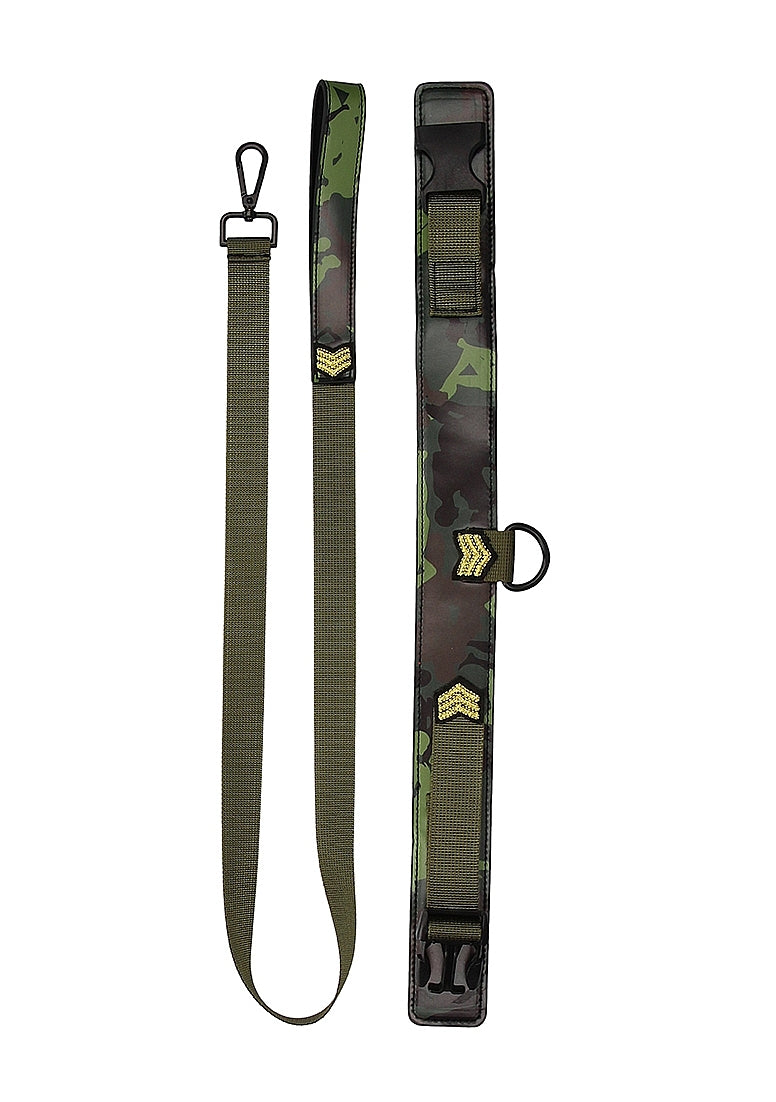 Shots Toys Army Theme Bondage Collar With Leash - - Collars and Leads