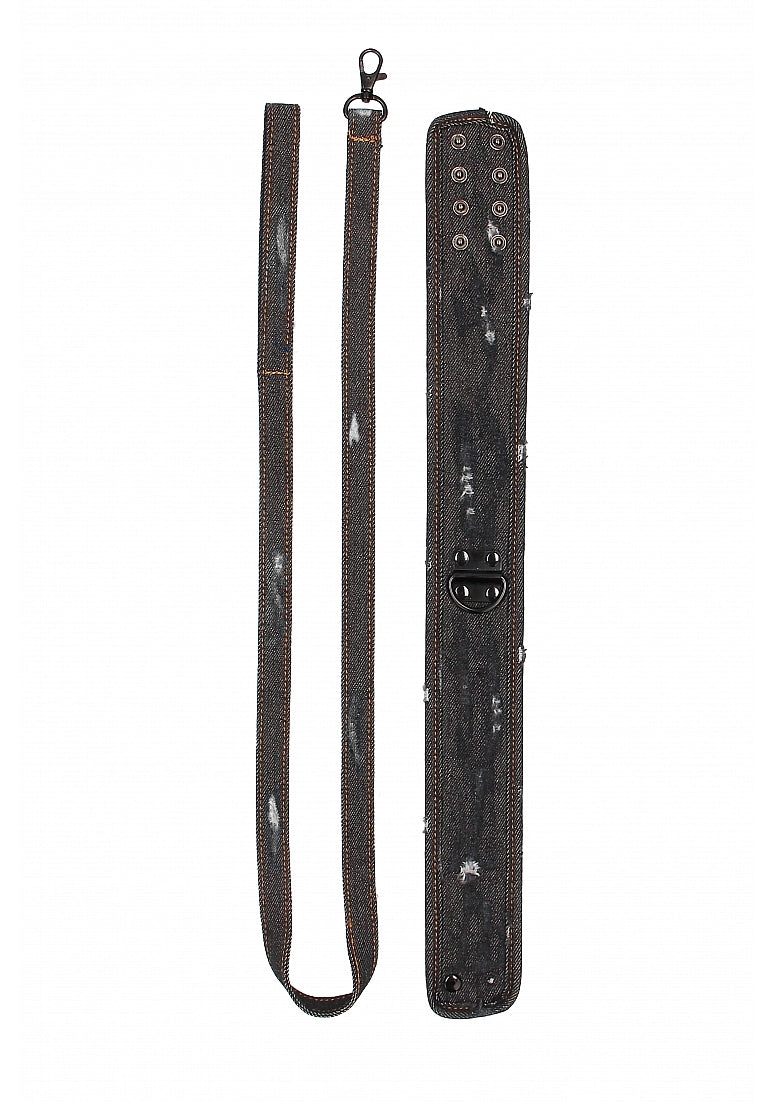 Shots Toys Denim Style Bondage Collar With Leash - Collars and Leads