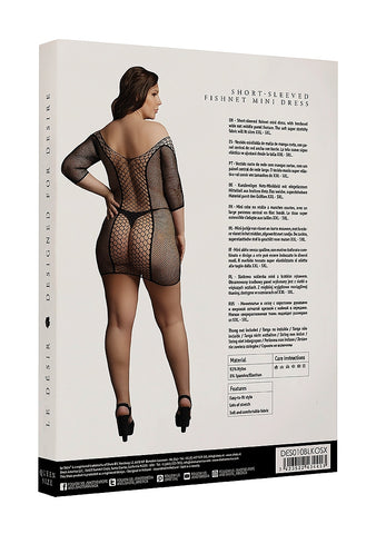 Le Desir Duo Net Sleeved Sexy Mini Dress Black - Body Stockings