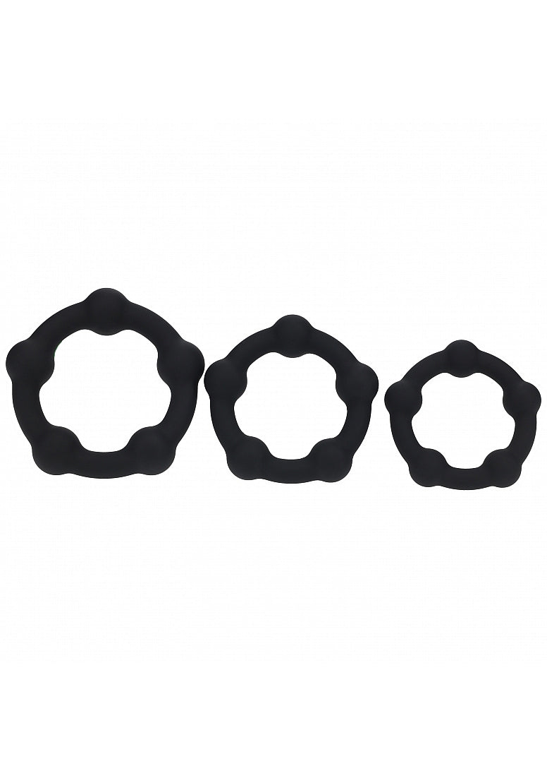 Shots LEVELZ Beaded Silicone Cock Ring Set of 3 Sizes - Black - Cock Ring Sets