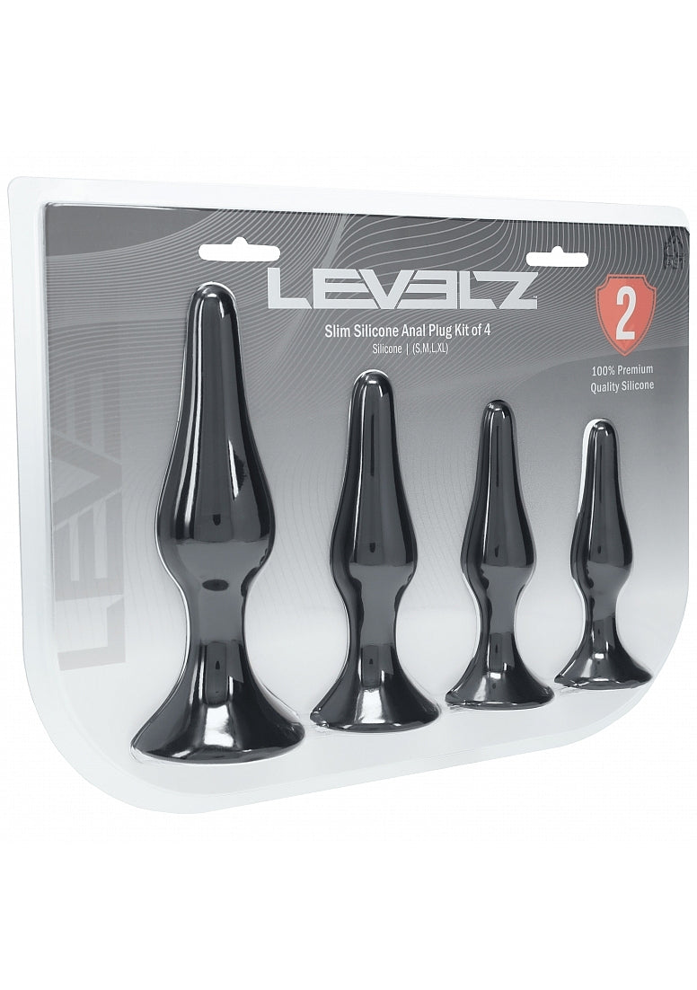 Shots LEVELZ Slim Silicone Anal Plug Kit of 4 Sizes - - Butt Plugs