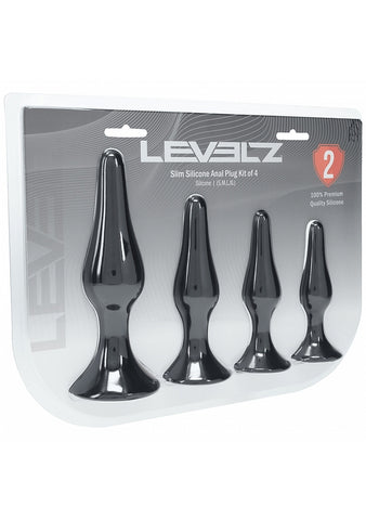 Shots Levelz Slim Fit Silicone Anal Plug Training Kit 4 Sizes - Butt Plugs