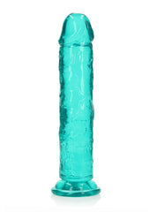 Realrock Crystal Clear 10 Inch Dildo Straight No Balls - Turquoise - Realistic Dildos