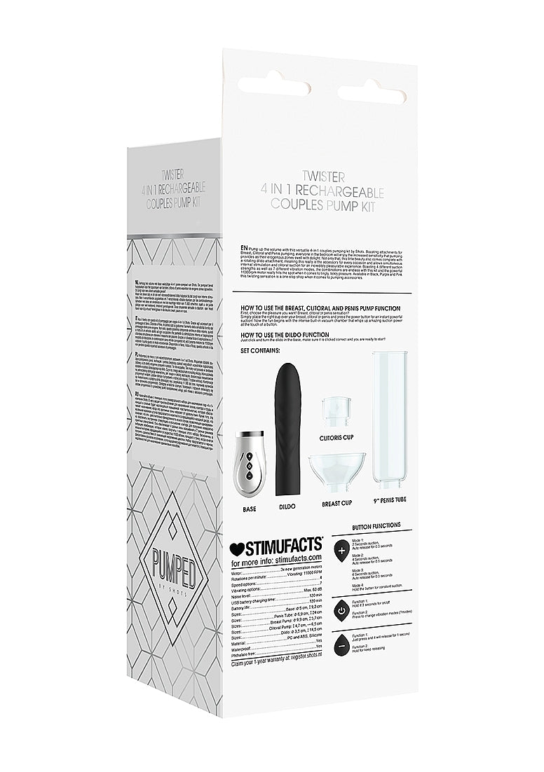 Shots Pumped Twister 4 in 1 Rechargeable Couples Pump Kit - Sex Toys For Couples