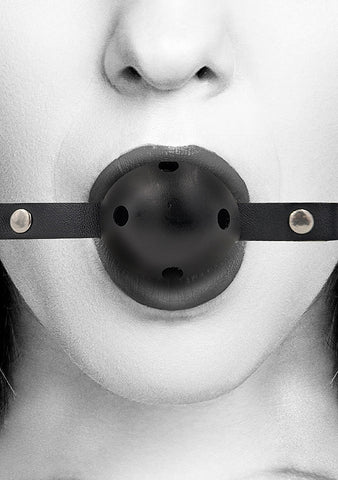 Shots Breathable BDSM Ball Gag With Bonded Leather Straps - Bondage Gags and Bits
