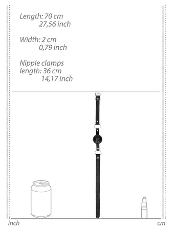 Shots Toys Breathable Bondage Ball Gag With Nipple Clamps - Bondage Gags and Bits