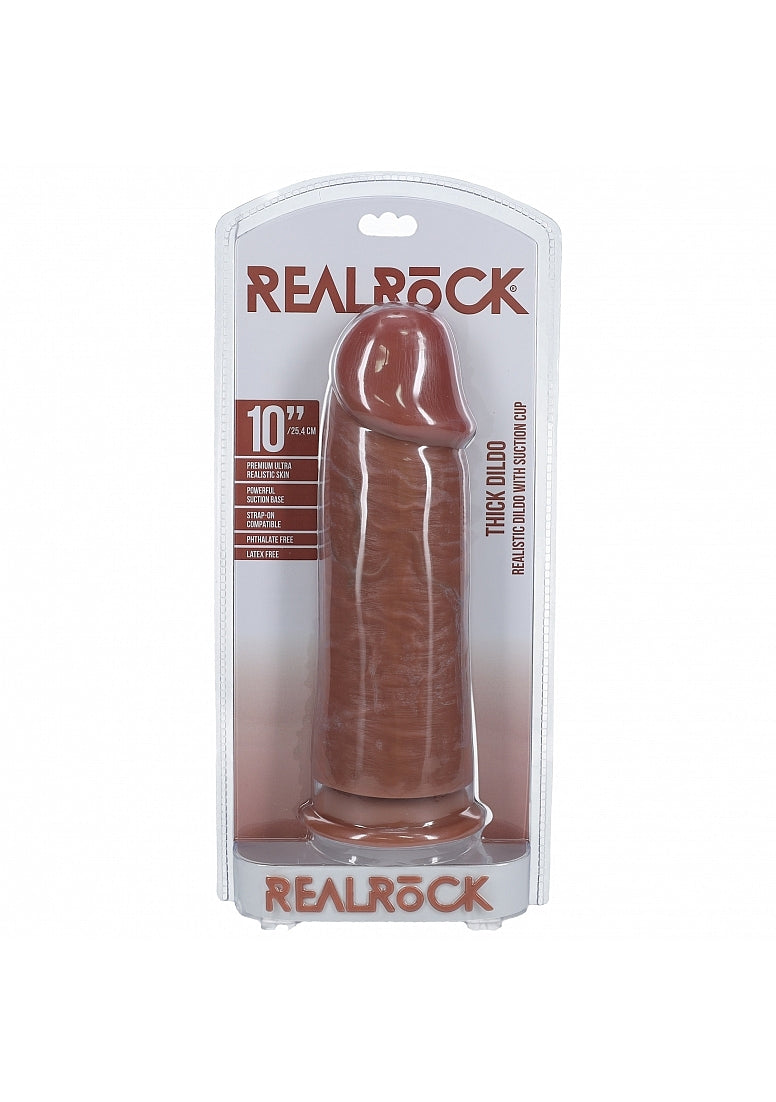 Realrock Ultra Realistic Extra Thick No Ball Dildo Tan - 10 Inches - Realistic Dildos