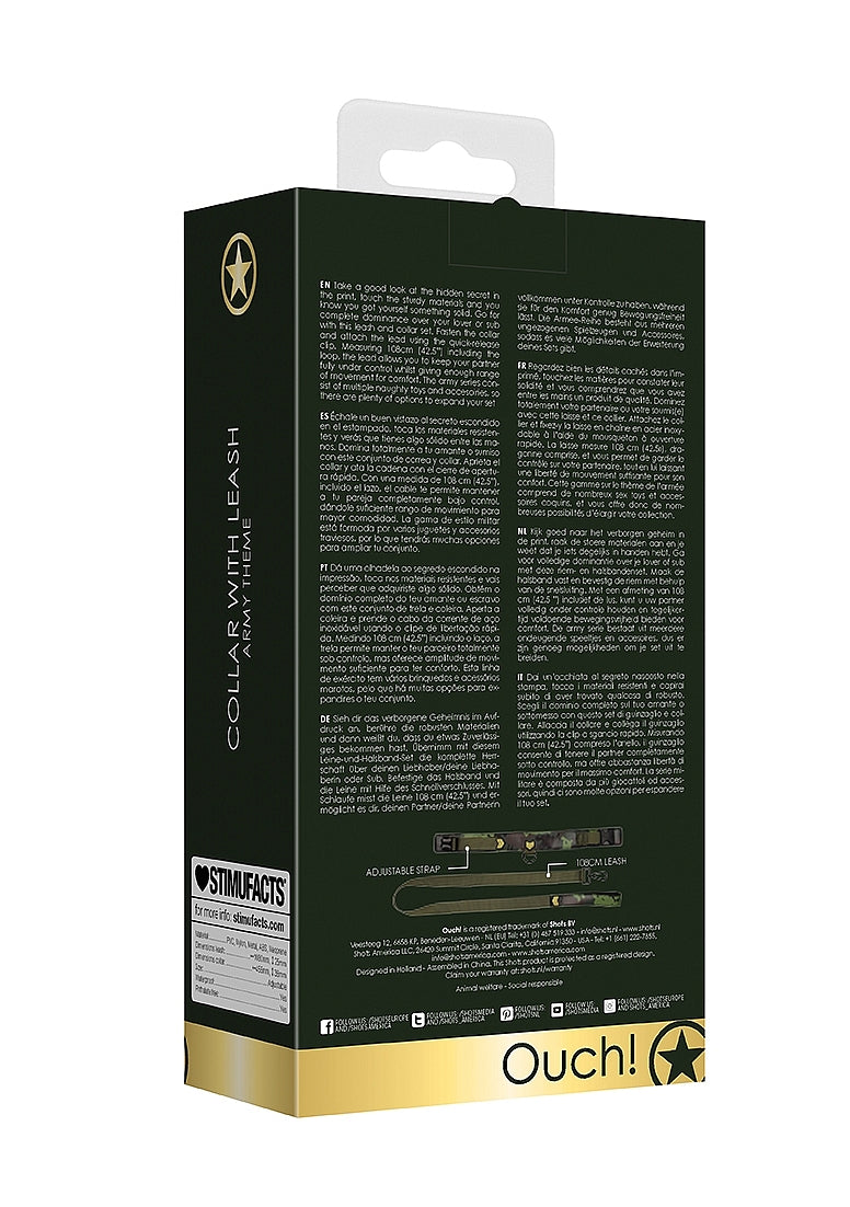 Shots Toys Army Theme Bondage Collar With Leash - - Collars and Leads