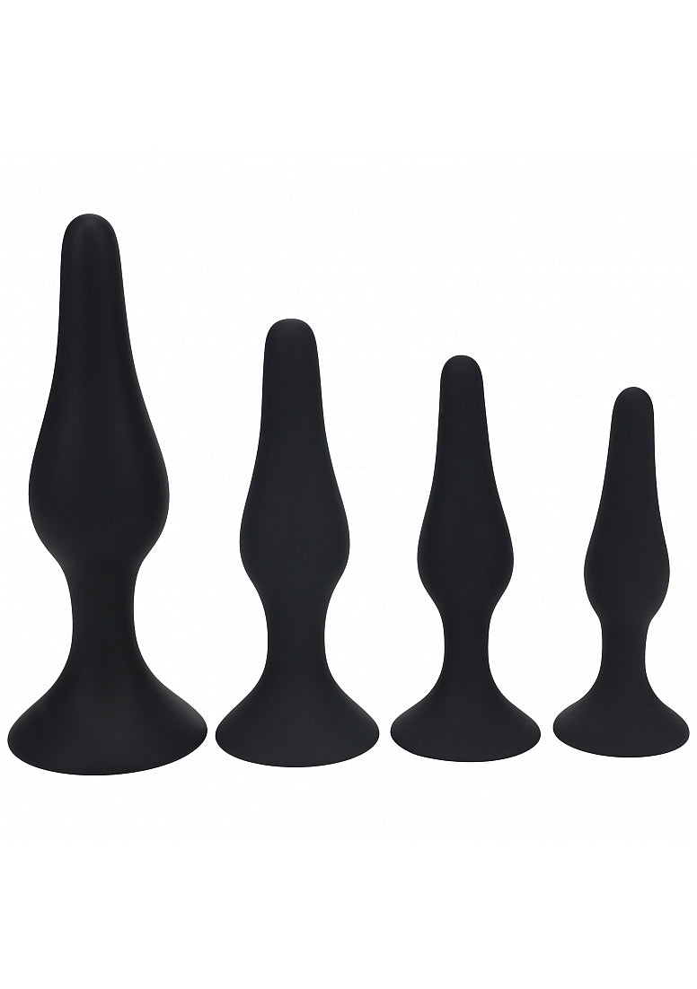 Shots LEVELZ Slim Silicone Anal Plug Kit of 4 Sizes - Black - Butt Plugs