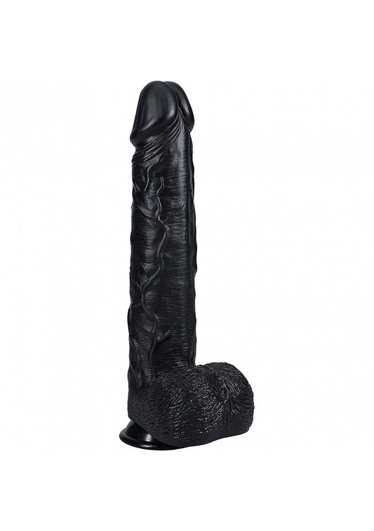Realrock Extra Large Straight D/ildo with Balls 35.5cm - Black - Realistic Dildos
