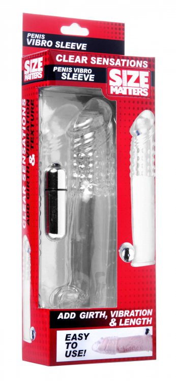 Size Matters Clear Sensations Penis Vibro Sleeve With Bullet - - Pumps, Extenders And Sleeves
