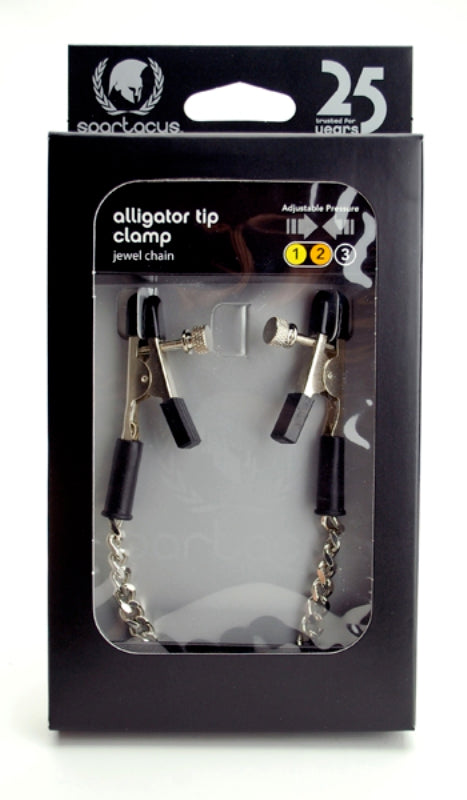 Spartacus Adjustable Alligator Clamps with Jewel Chain - - Nipple and Clit Clamps