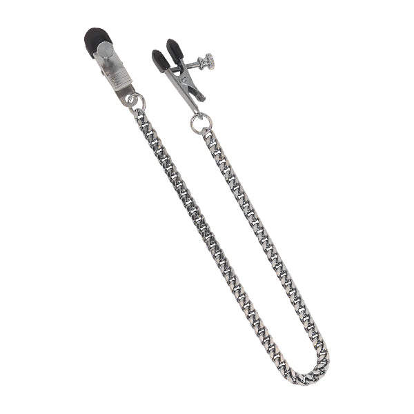 Spartacus Adjustable Broad Tip Nipple Clamps with Jewel Chain - - Nipple and Clit Clamps