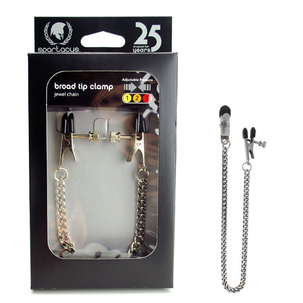 Spartacus Adjustable Broad Tip Nipple Clamps with Jewel Chain - - Nipple and Clit Clamps