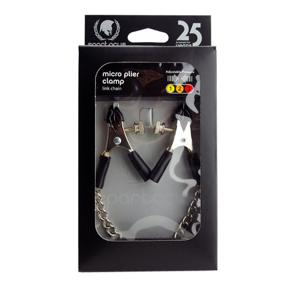 Spartacus Adjustable Micro Plier Clamps with Link Chain - - Nipple and Clit Clamps