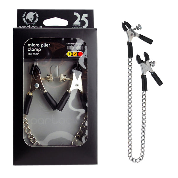 Spartacus Adjustable Micro Plier Clamps with Link Chain - - Nipple and Clit Clamps