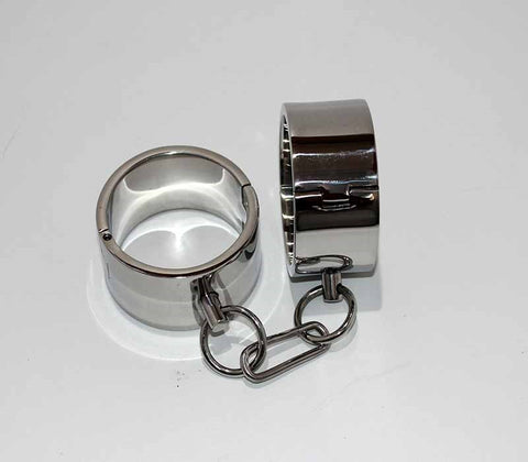 Hells Couture Steel Lust Cuffs with Chain BDSM Restraint - Cuffs And Restraints