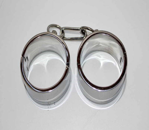 Hells Couture Steel Lust Cuffs with Chain BDSM Restraint - Cuffs And Restraints