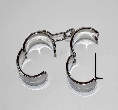 Hells Couture Steel Lust Cuffs with Chain BDSM Restraint - Cuffs And Restraints