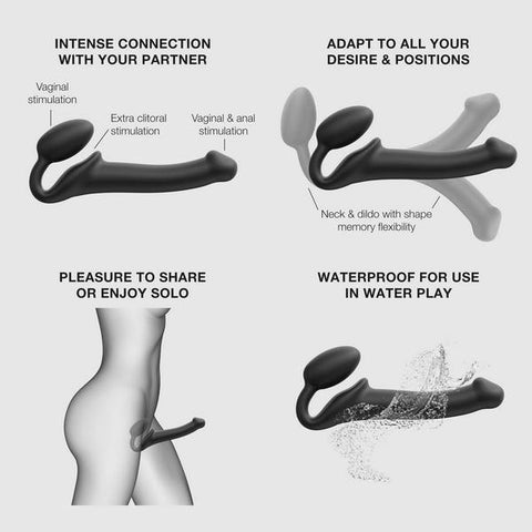 STRAP-ON-ME NEW Bendable Strap-On Silicone Dildo Black - Strap On Sextoys
