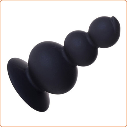 Suction 3 Silicone Ball Anal Beads Black - - Anal Beads and Balls