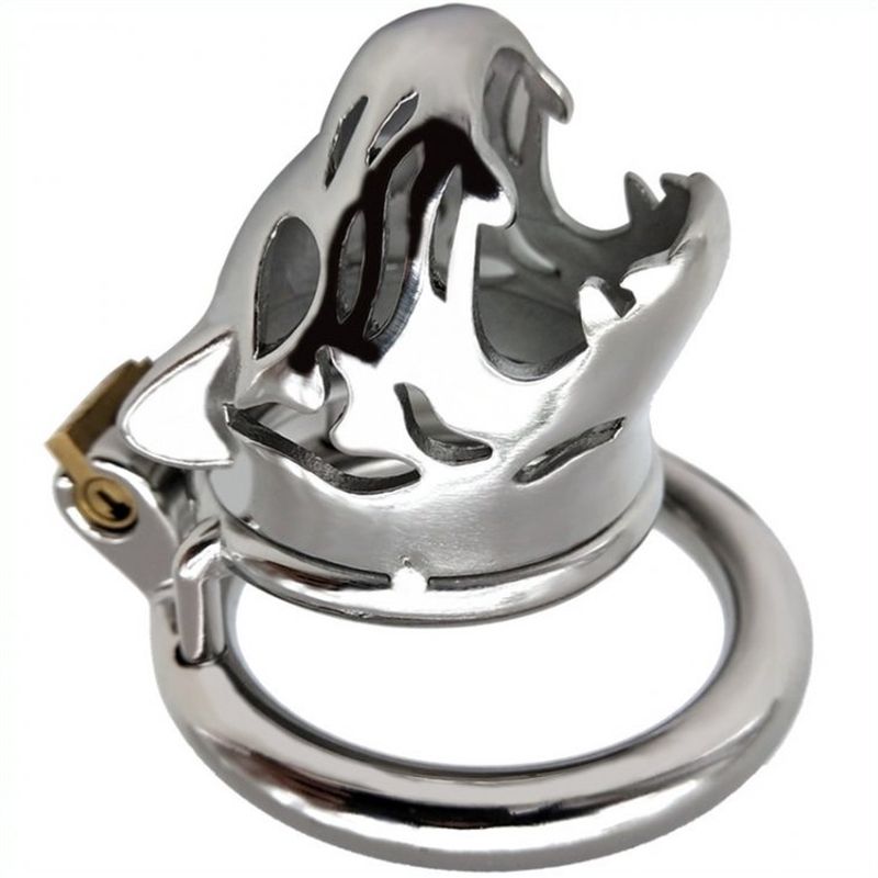 Tiger Head Steel Cock Cage - - Male Chastity