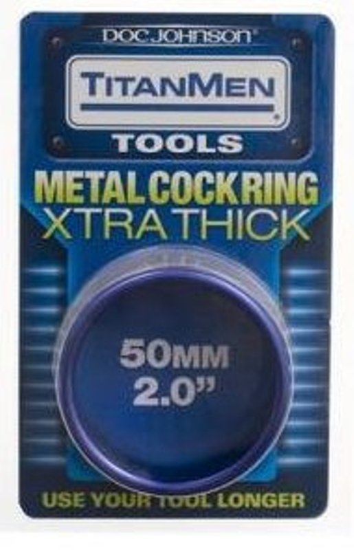 TitanMen 50mm Xtra Thick Blue Metal Cock Ring - - Steel Cock Rings