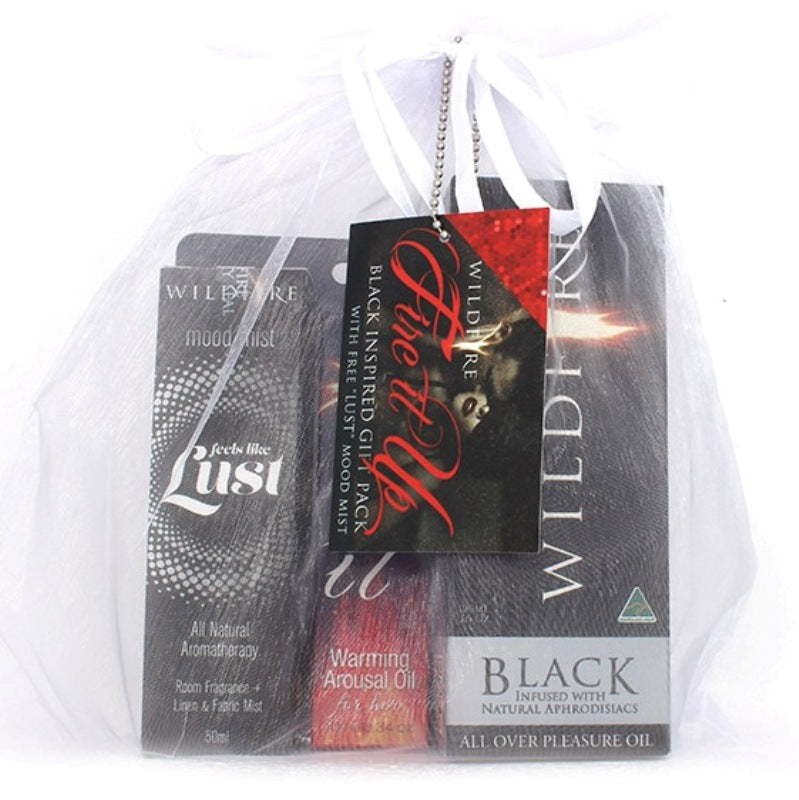 Wildfire Fire it Up Black Adult Massage OIls Gift Pack - - Delay and Excite Sprays