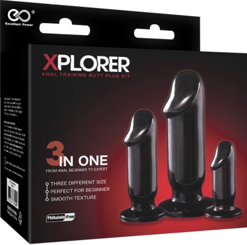 Xplorer Anal Training Cock Plug Kit - Black - - Butt Plugs